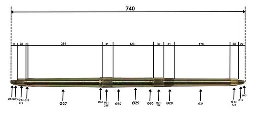 Osa zadní nápravy pro ATV 110-125 matice z jedné strany 740mm