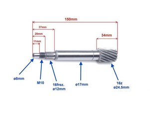 Hřídel spojky Keeway Focus, F-Act 50ccm 16zubů