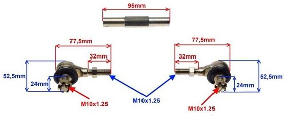 Čepy řízení s tyčí pro ATV125 17cm až 20,5cm verze2