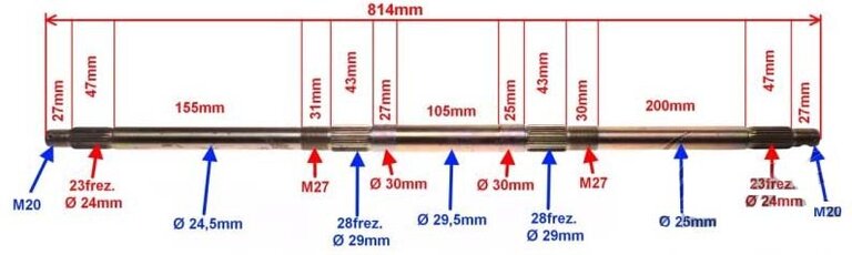 Os zadní nápravy čtyřkolky 200/250 814mm