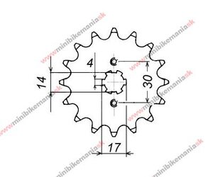 Záběrové kolečko pastorek 420 17zubů 17mm Záběrové kolečko pastorek 420 17zubů 17mm
