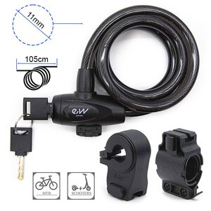 Zámek lano i s držákem i pro koloběžky s klíčem 105cm Zámek lano i s držákem i pro koloběžky s klíčem 105cm