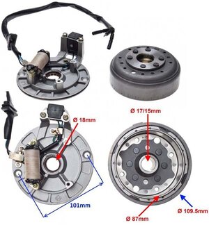 Stator cívka zapalovací+rotor Pitbike 110cc 125cc