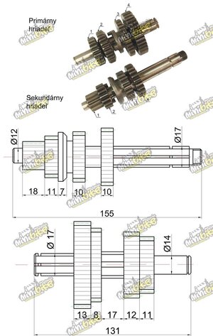 Převodovka pro motor Lifan 140cc 1P55 Převodovka pro motor Lifan 140cc 1P55