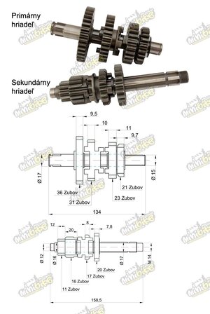 Převodovka pro motory ZS155 YX160 1P60 5-lamelová spojka