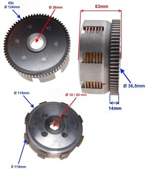 Spojka 69zubová 6lamelová KINGWAY CHOPPER 150