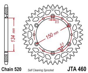 Rozeta Kawasaki KX125 250 KX450 hliníková 50zubová 7075-T6 samočisticí