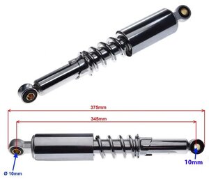 Tlumič pro skútry a motocykly 345mm 10mm oko nastavitelný Tlumič pro skútry a motocykly 345mm 10mm oko nastavitelný