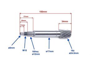Hřídel spojky Keeway Focus, F-Act 50ccm 16zubů