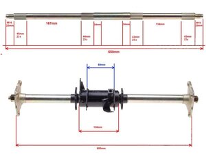 Os zadní nápravy s domečkem a osazením pro ATV 110/125ccm 650mm
