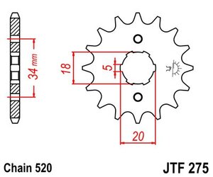 Záběrové kolečko JTF275-15zubové řetěz 520 i CG200 CG250 Bashan Záběrové kolečko JTF275-15zubové řetěz 520 i CG200 CG250 Bashan