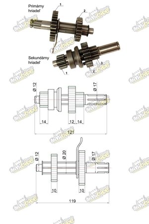 Převodovka pro motor ATV110 a 125 se zpátečkou 1326
